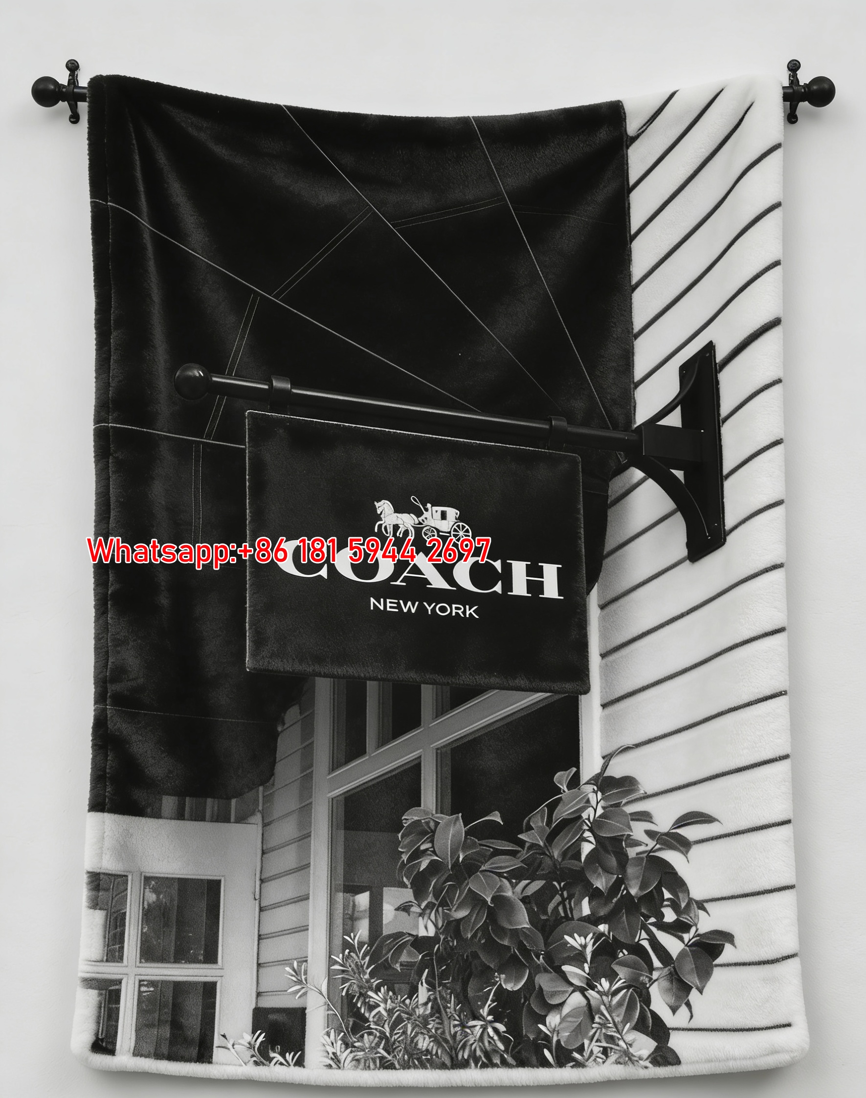 Coach New York Storefront Print Flannel Fleece Throw Blanket C069